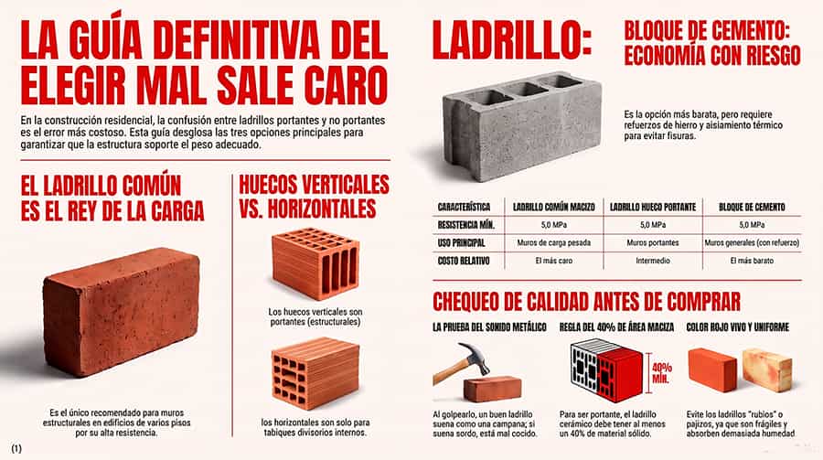 tipos de ladrillos, ladrillo común, ladrillo hueco, ladrillo cemento